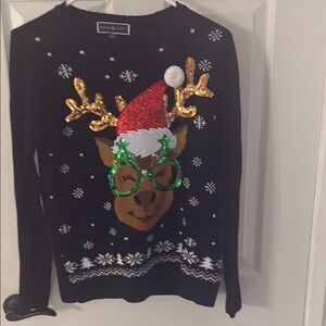 Karen Scott Black Reindeer Christmas Sweater